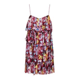 Iceberg Jurk met relaxte pasvorm en ruches op een rood patroon in viscose-georgette - Dames - Zomerkleedjes - Veelkleurig - S - Kleedjes