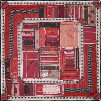 Lancel Square Vintage Suitcase Print Silk Scarf