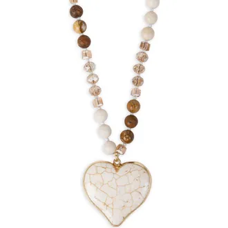 Saachi Beaded Heart Pendant Necklace in Ivory at Nordstrom Rack