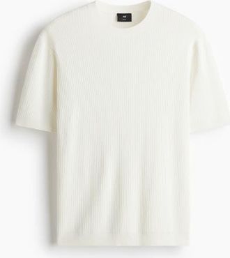 H&M Slim Fit Rib-knit T-shirt in White at Nordstrom, Size Xxx-Large
