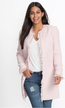 Bonprix Longblazer BONPRIX, Damen, Gr. 34, hellrosa, Obermaterial: 100% Polyester. Futter: 100% Polyester, regular fit, Blazer Longblazer, eleganter Boucl&eacute;-Lo