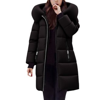 Generic Womens Long Winter Coats Mid-length Puffer Jacket with Fur Hood Loose Fit Quilted Padded Coat Outdoor Down Jacket Thicken Warm Winter Padded Hooded Ov
