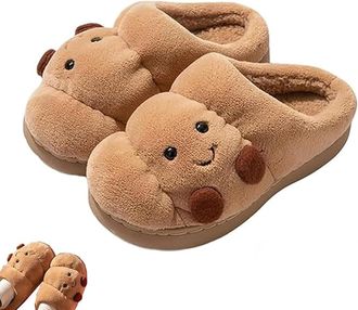 Generic Croissant Fuzzy Slippers, Fluffy Fuzzy Scuff Warm Slippers, Cartoon Croissant Slipper Women Men, Warm Cozy Non-Slip Indoor Fluffy Slides (23cm)