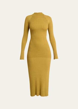 Proenza Schouler Roux Mock-Neck Long-Sleeve Rib Midi Dress