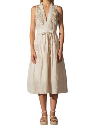 Ranna Gill Lauren Halter Belted Midi Dress In White