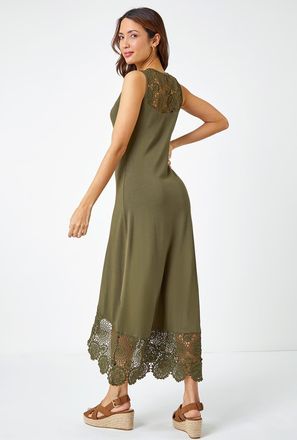 Roman Sleeveless Crochet Hem Midi Dress
