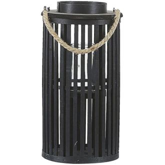 Beliani Linterna De Madera De Sauce Negra 40 Cm Con Portavelas Estilo Boho Natural Luzon