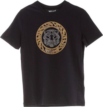 Just Cavalli T-Shirt Leopardo Cristalli - Dames - T-shirts - Zwart - XL - Katoen - Tops