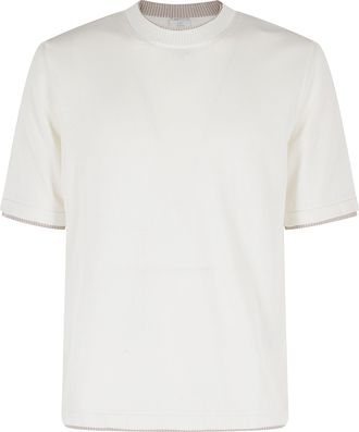 Eleventy White Beige Round-Neck Half-Sleeve Cotton Knit T-Shirt
