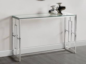 Vente-Unique Tempered Glass & Steel Console - Chrome - CLOTILDE By Pascal in Clear