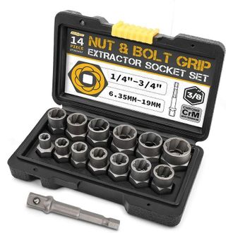 OEM Juego De 14 Extractores De Tornillos - Vasos De Aleaci&oacute;n De Acero Cromo-molibdeno - Acabado En Manganeso Negro - Para Tuercas Y Tornillos Oxidados -cr