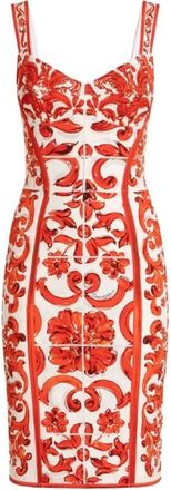 Dolce & Gabbana Kleedjes, Dames, Veelkleurig, S, Korte jurk van charmeuse met Majolica-print