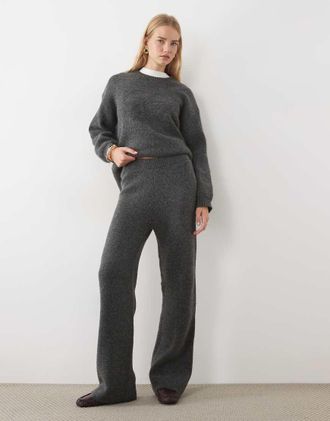4th & Reckless pantaloni a gamba larga in maglia a coste con elastico in vita coordinati in charcoal-Nero