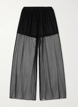 Alaia Pantaloni A Gamba Larga In Organza Fil Coup&eacute; A Pois - Nero