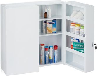 Relaxdays Armadietto Porta Medicinali xxl, 2 Ante, per Medicine, 11 Scomparti, Richiudibile, 53 x 52,5 x 19,5 cm, Bianco - Relaxdays