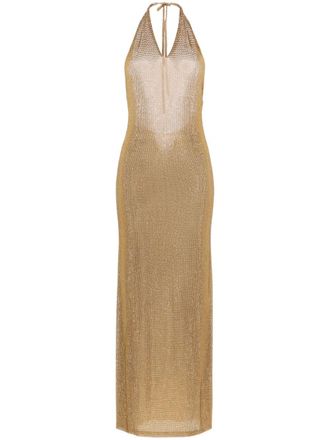 Giuseppe Di Morabito rhinestone-detailed halterneck maxi dress - Gold