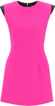 Dolce & Gabbana Roze Zijden Jurk met Contrast Schoudervullingen - Dames - Korte kleedjes - Roze - 2XS - Wol - Kleedjes