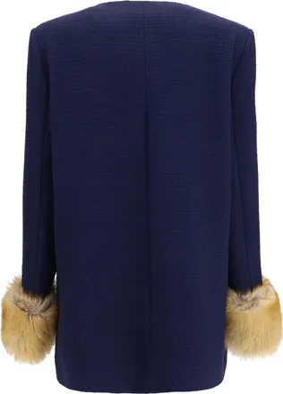Valentino Womens Wool Tweed Caban Coat Sad Navy Knitwear Sweater