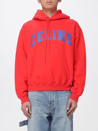 Celine Hoodie in cotone relaxed fit con logo e tasca a marsupio