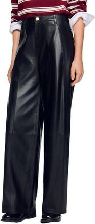 Sandro Wide-leg leather trousers in Black at Nordstrom, Size 42 Eu