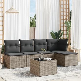 vidaXL Set De Muebles De Jard&iacute;n 6 Pzas Y Cojines Rat&aacute;n Sint&eacute;tico Gris Vidaxl