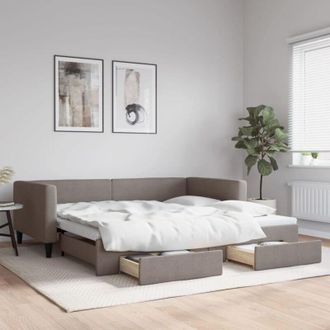 vidaXL Sof&aacute; Cama Nido Con Cajones Tela Gris Taupe 100x200 Cm Vidaxl