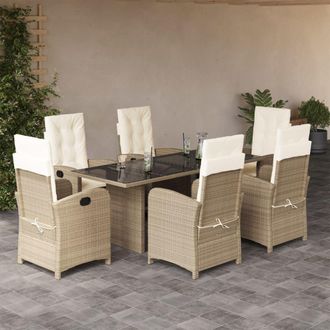vidaXL Set Comedor De Jard&iacute;n 7 Pzas Con Cojines Rat&aacute;n Sint&eacute;tico Beige Vidaxl