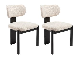 Vente-Unique Sedia In Tessuto Testurizzato Bicolore E Legno Di Hevea Nero - Crema E Beige - Lotto Di 2 - Wilana