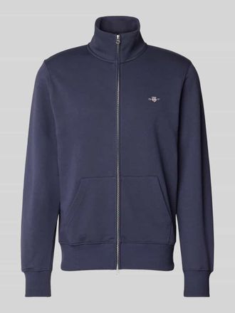 GANT Regular Fit Sweatjacke mit Label-Stitching in Marine, Größe S