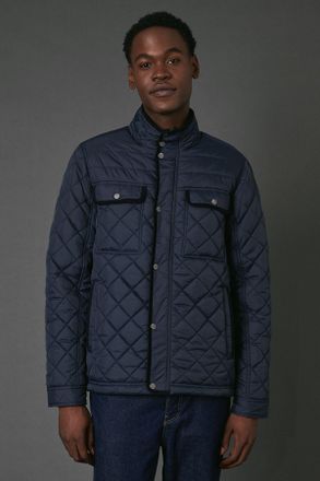 Maine Mens Navy Funnel Neck Four Pocket Quilted Jacket Nylon - Size X-Large