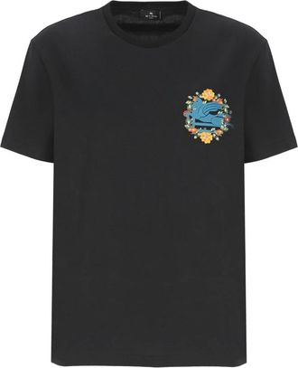 Etro Zwart Katoenen T-shirt met Geborduurd Logo - Dames - T-shirts - Zwart - XS - Katoen - Tops