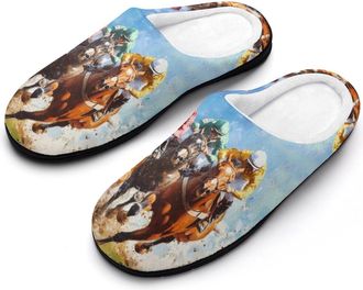 Generic Jockeys Horses Racing Sports Womens Cotton Slipper Comfortable Cozy Plush Slippers Anti-Skid Indoor House Closed Toe Shoes