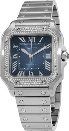 Cartier Santos Medium Model Automatic Diamond Blue Dial Ladies Watch W4SA0006