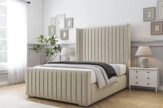 Comfort Beds Chester Plush Bed Frame With Mattress-50 Upholstered Wingback in Cream | Size: Single