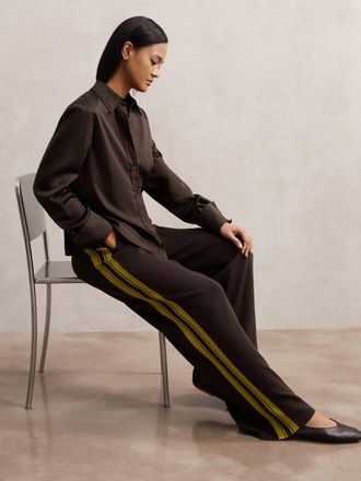 Reiss Berry Petite Knitted Side-stripe Wide-leg Trousers, XL