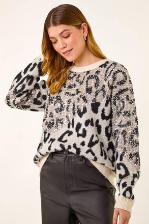 Roman Sequin Animal Print Knit Jumper