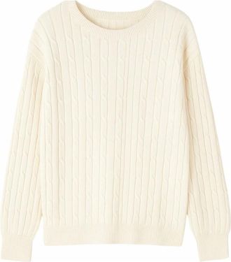 2-Biz Rondgebreide Kleding - Dames - Ronde hals truien - Beige - S/M - Truien & Vesten