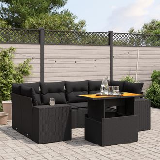 vidaXL Set De Comedor De Jard&iacute;n 7 Pzas Y Cojines Rat&aacute;n Sint&eacute;tico Negro Vidaxl
