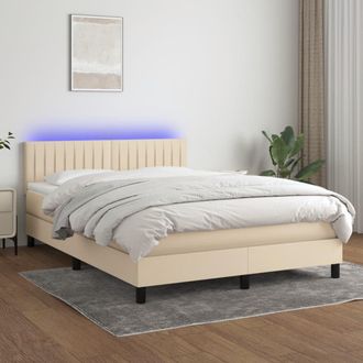 vidaXL Vidaxl - Cama Box Spring Colch&oacute;n Y Luces Led Tela Crema 140x200 Cm