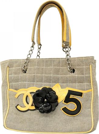Chanel Gray Yellow Canvas Tote Bag (Pre-Owned)
