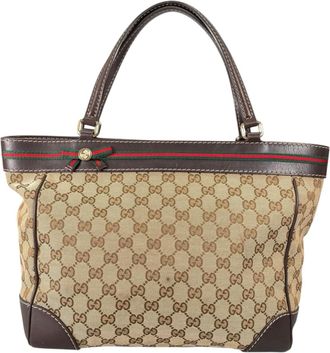 Gucci Gg Canvas Beige Gg Canvas Handbag Tote Bag (Pre-Owned)
