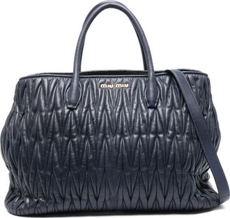 Miu Miu Borsa tote effetto matelass&eacute; con logo - Blu