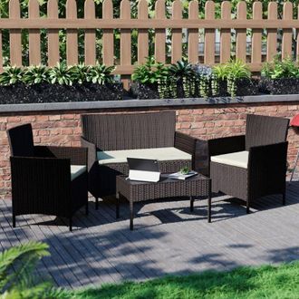 Home Discount Home Discount - Kendal Rattan Garden Furniture 4 Seater Outdoor Chair Sofa Table Set, Brown-With-Cover