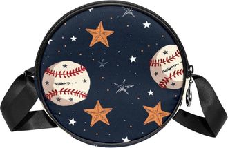 Generic Circle Crossbody Bag for Women, Baseball Stars Small Sling Bag Daypack with Zipper Adjustable Shoulder Straps Casual Ladies Girls Round Purse