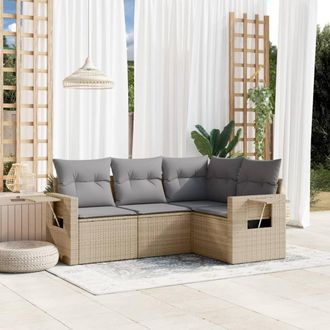 vidaXL Juego De Sof&aacute;s Jard&iacute;n Con Cojines 4 Pzas Rat&aacute;n Sint&eacute;tico Beige Vidaxl