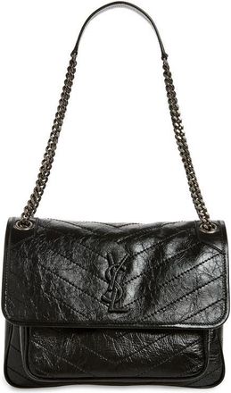 Saint Laurent Medium Niki Matelass&eacute; Leather Shoulder Bag in 1000-Nero at Nordstrom