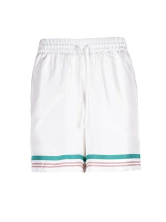 Casablanca Silk Shorts with Teal and Pink Accents