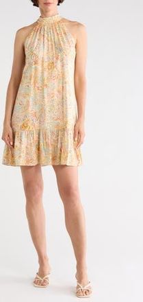 CeCe by Cynthia Steffe Ruffle Halter Dress in Dusty Olive/Yellow Multi at Nordstrom Rack, Size X-Large