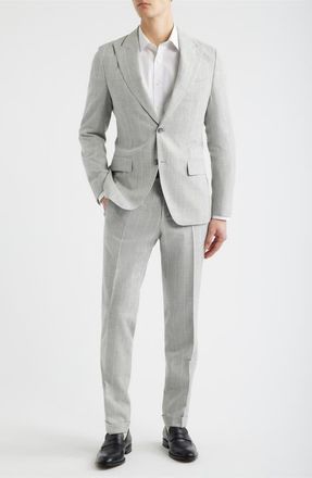 BOSS Huge Slim Fit Light Grey Stripe Peak Lapel Cotton & Wool Suit in Open Grey at Nordstrom, Size 42Short