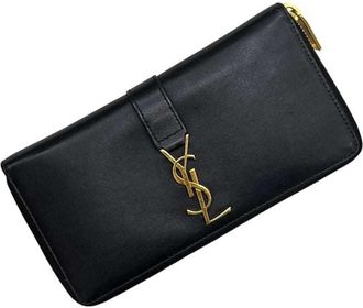 Saint Laurent Black Leather Long Wallet (Bi-Fold) (Pre-Owned)